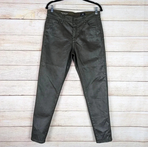 AG Adriano Goldschmied Size 31 Farrah High Rise Skinny Ankle Green Wax Coat Pant - Picture 1 of 11